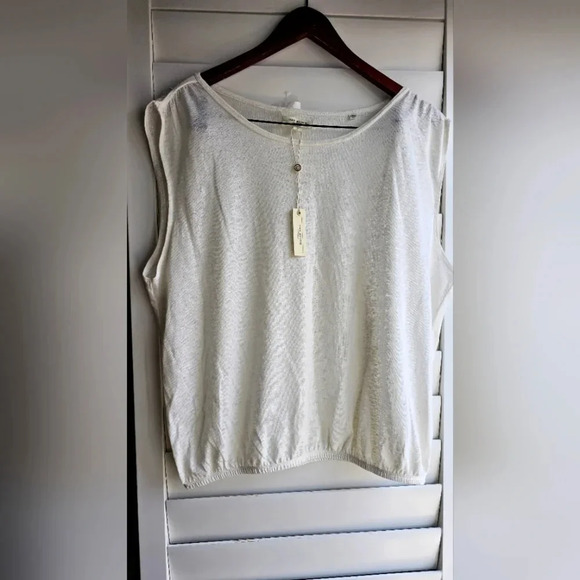 Max Studio Linen Sleevless Top Blouse Elastic Bottom Ivory size L - Picture 1 of 6